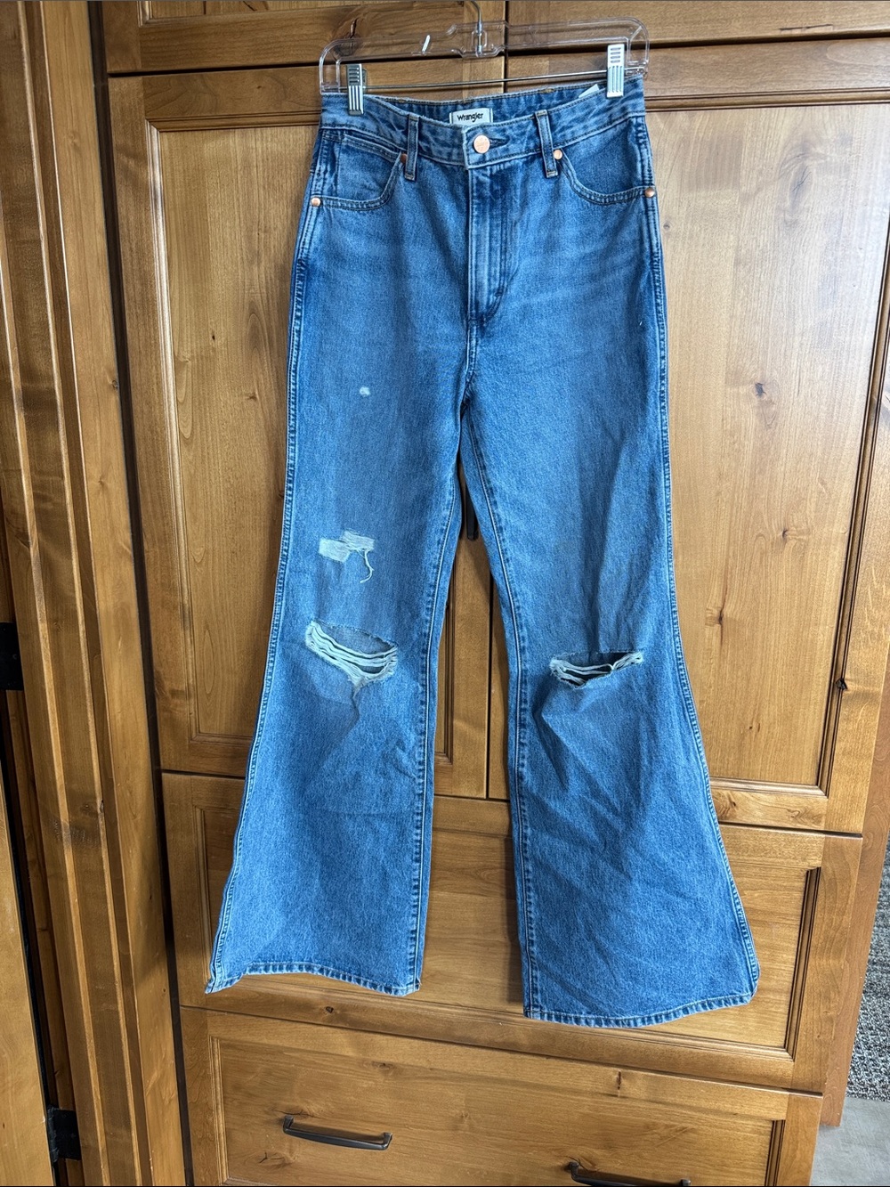 Wrangler Distressed Blue Flare Jeans - Vintage Style